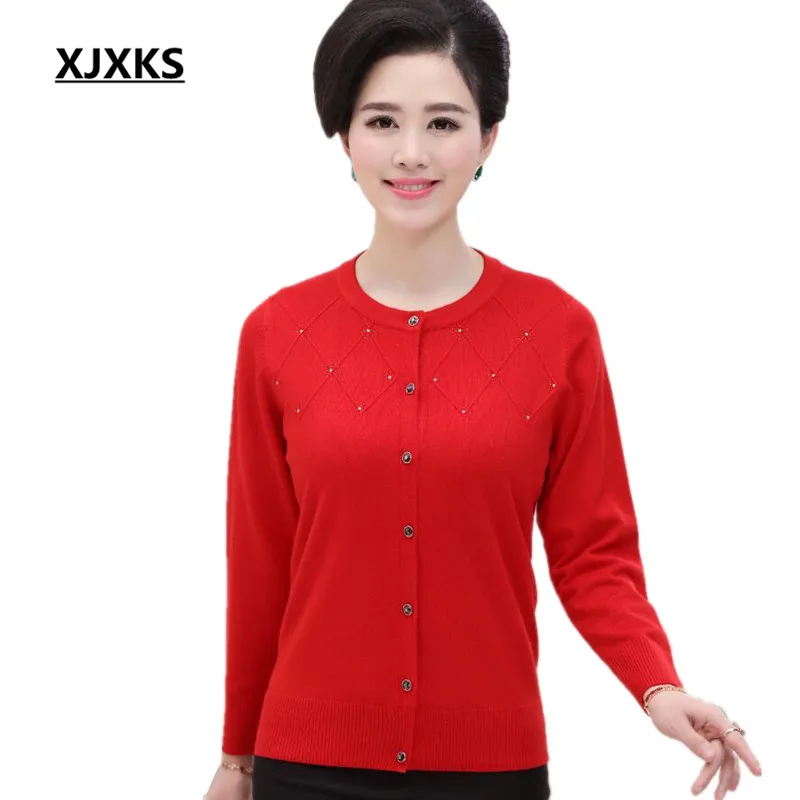 2017 Autumn Spring Cashmere Wool Women Cardigan Sweaters O Neck Solid Color Fashion Diamond Sweater Knitted Jacket 6009