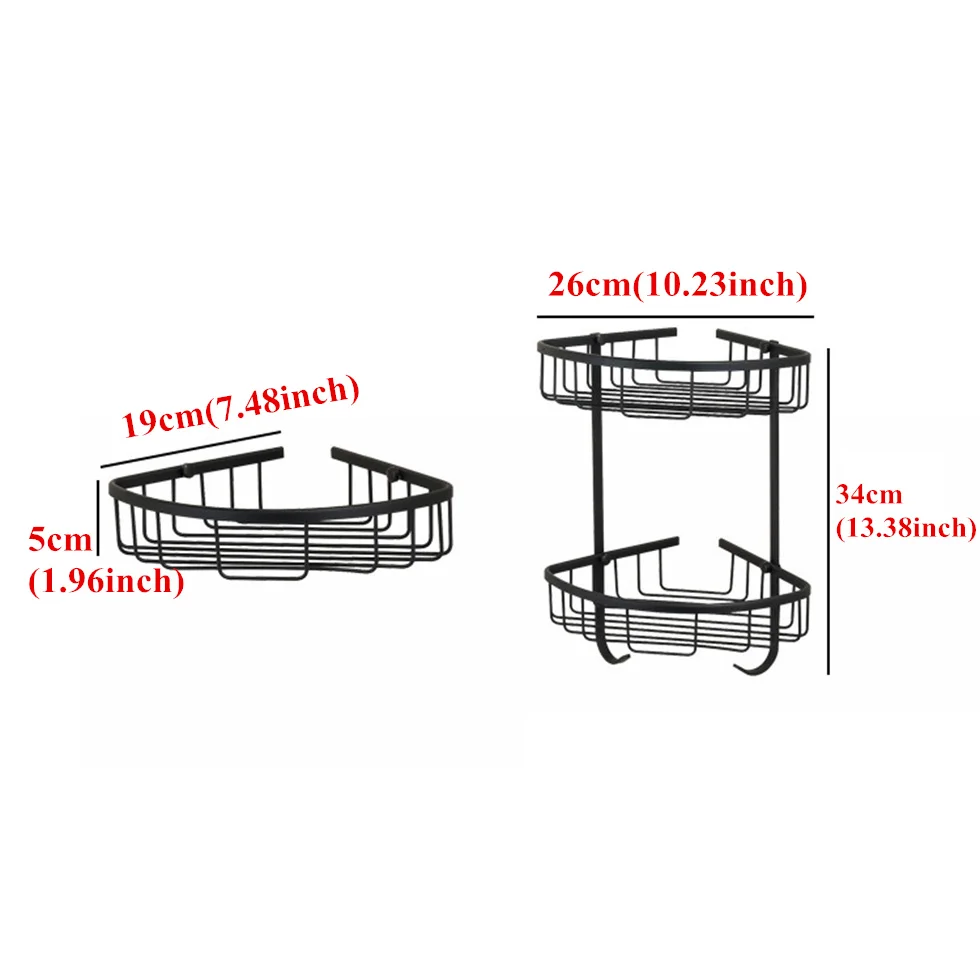 Нержавеющая сталь Ванная комната душевой Футляр 2 ярусная угловая корзина для хранения шампунь мыло-сатин настенное крепление, матово-черный