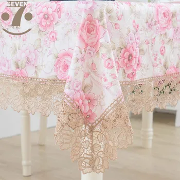 

Free Shipping 100% Polyester Pink Color Floral Pattern Jaquard Cloth Cover For Coffee Table Bedside Cabinet