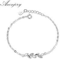 ANENJERY 925 en argent Sterling nouveau Simple mode feuilles Chian Bracelet pour les femmes bijoux pulseira S-B46