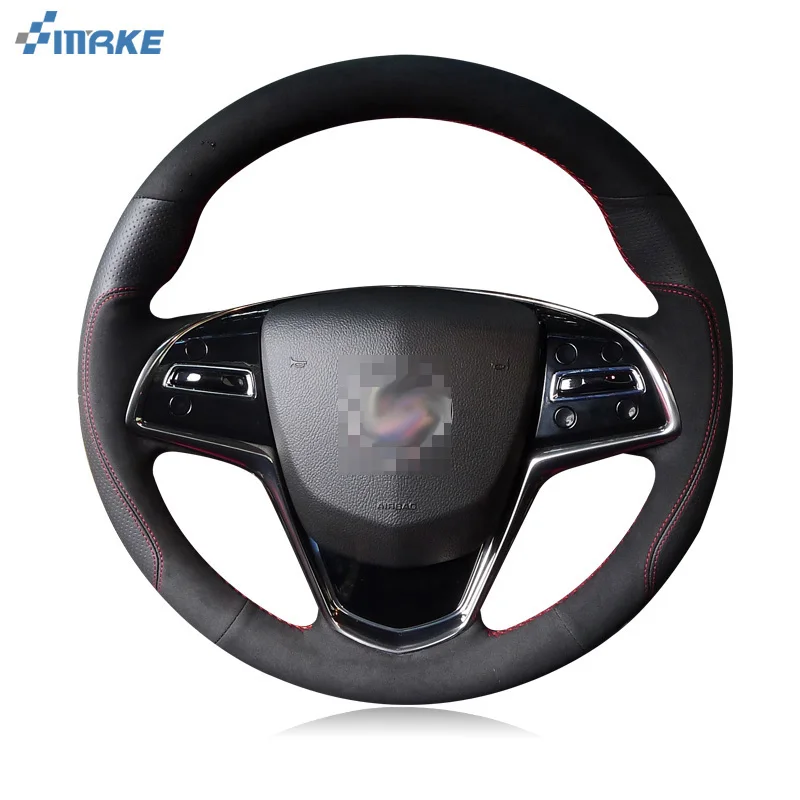 

smRKE For Cadillac ATS-L CTS SRX CT6 XT5 Steering Wheel Cover DIY Hand-stitched Car Interior Case Top Leather