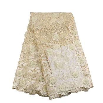 

Very good quality applique design lace fabric beaded tulle french lace with 3d flowers big party dress lace H103-1