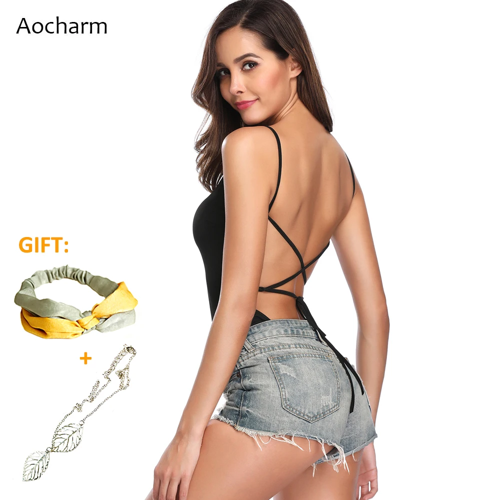 Aocharm Strappy спинки боди 2019 Для женщин пикантные летние без рукавов с овальным вырезом боди вечерние клуб Тощий тела женские комбинезоны купить на AliExpress