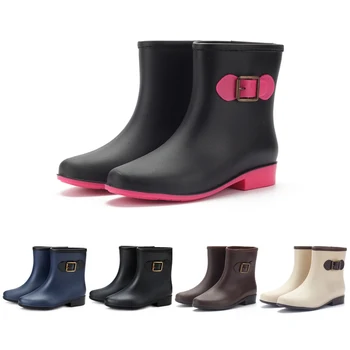 

Fashion Ankle Flats Rain Boots For Women Non-Slip Waterproof Water Shoes Thicken Middle Tube Martin Fishing Car Wash Work Shoes