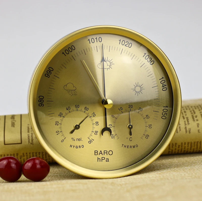 Настенный 132 мм термометр золотого цвета, барометр, гигрометр, измеритель температуры и влажности