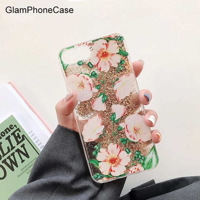Glam чехол для телефона розовый цветок зыбучий песок iPhone XS Max XR X 8 plus 7 6 S/6 Plus жесткий |