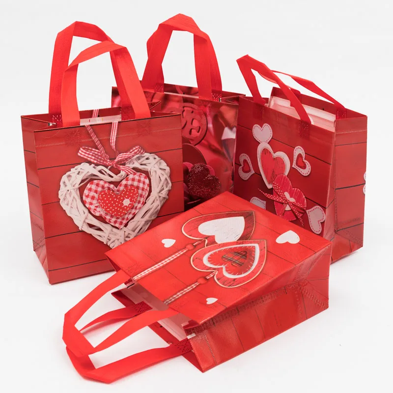 

New Fashion Love Pattern Non-woven Color Film Three-Dimensional Bag Ladies Green Tote Bag