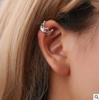 

ED 0803 Bohemian retro clip earrings long paragraph pierced women's jewelry silver color geometric crown drop jewelry accessorie