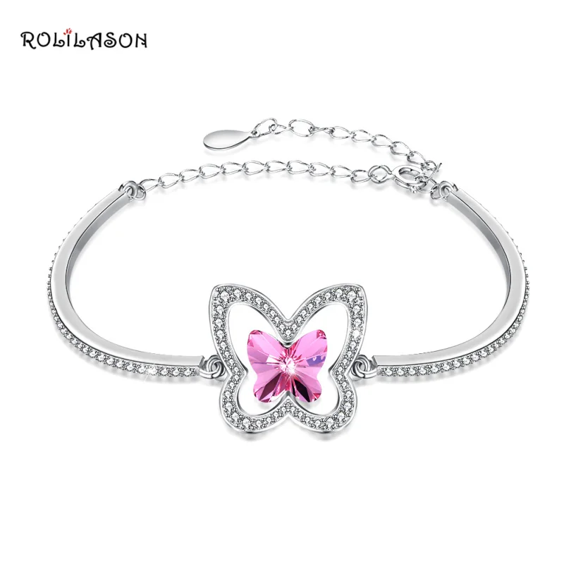 

9.4g Butterfly Shape 925 Sterling Silver Pink Zircon Bracelet Party Gift LB005