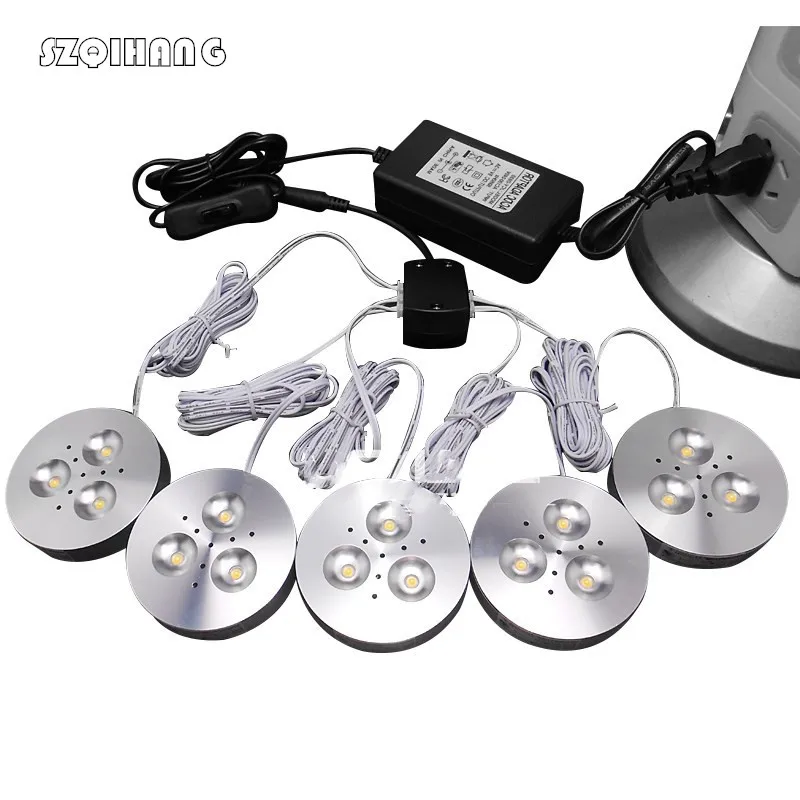  Hot sale 1set Led Puck Light Warm Cold White Kitchen Under Cabinet Lights 4pcs/6pcs/9pcs lamps+1spl - 32903353163