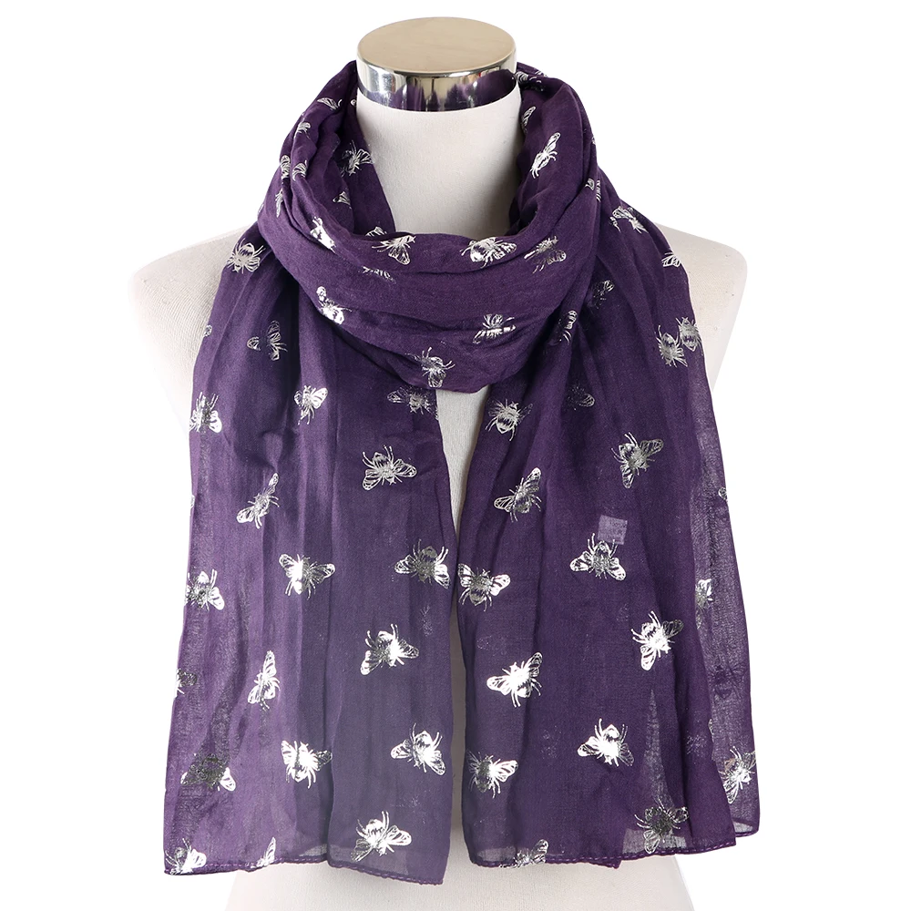 

Winfox Fashion Grey Purple Mint Bronzing Silver Bee Scarf Shawls Foulard Bufanda For Womens Ladies