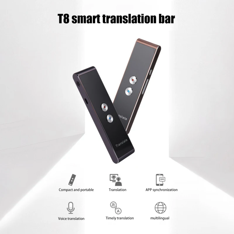 Portable T8 Smart Voice Speech Translator Two-Way Real Time 30 Multi-Language Translation For Learning Travelling Business Meet