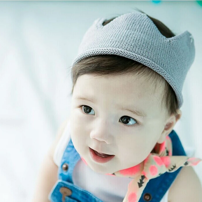 2016 Baby Hat Cute Newborn Hats Crown Knit Caps Boys Girls Beanies