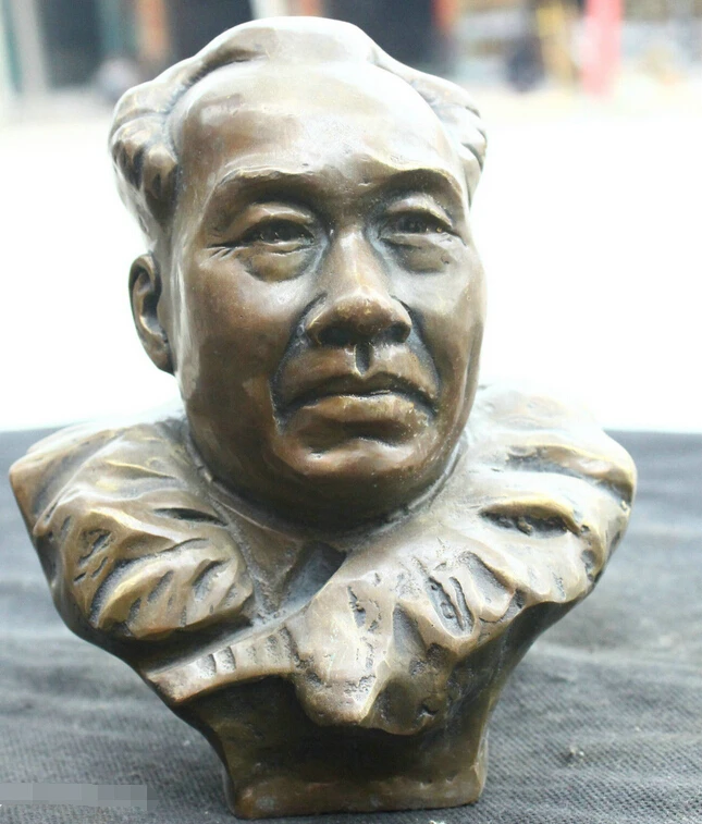 

83@g++Chinese Fengshui Old Bronze Brass Statue Buddhist temple Zhu De Head Sculpture