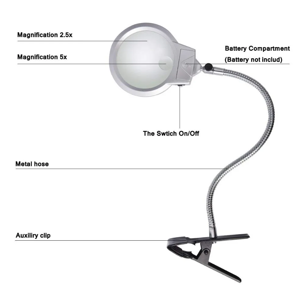 FGHGF 2,5-5X100 мм линза Лупа гибкая шея увеличительное стол зажим папки металл лошадь ремонт увеличительное стекло