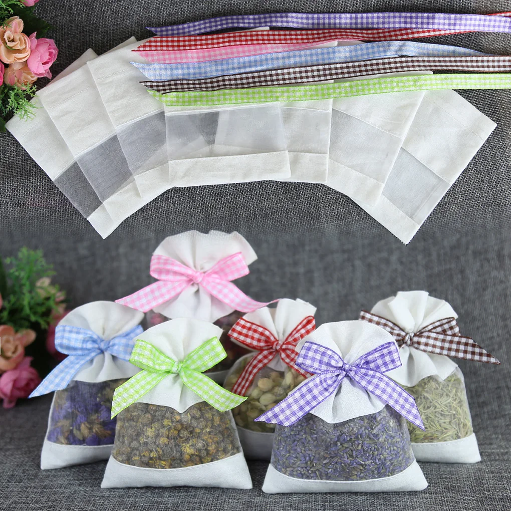 Dry Flower Herb Mesh Design Cotton Drawstring Bags Lavender Pouchs