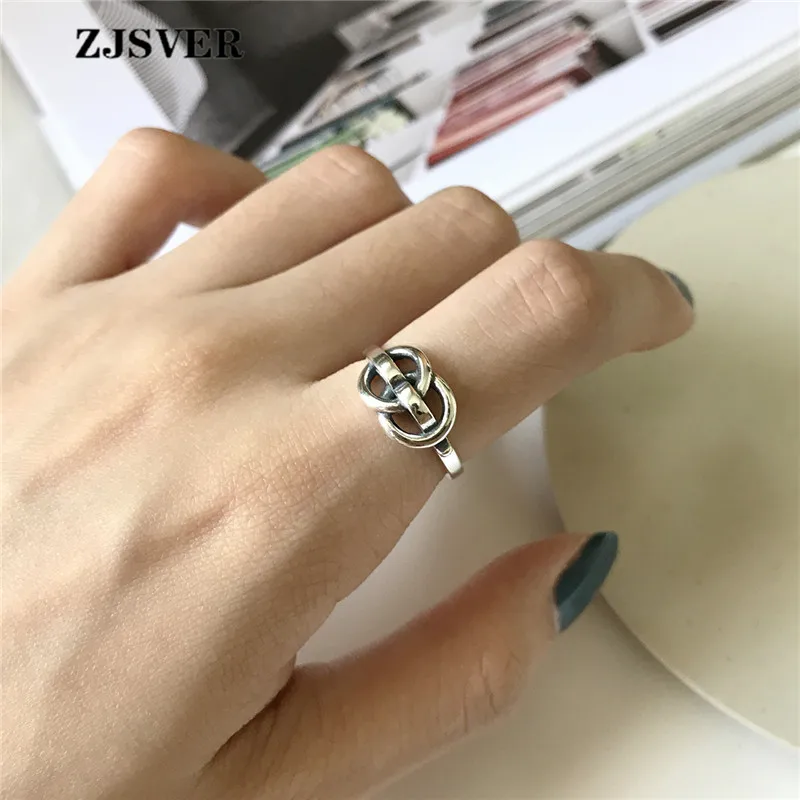 

ZJSVER Korean Fine Jewelry 925 Sterling Silver Rings Simple Double Circle Interlocked Adjustable Women Ring For Present