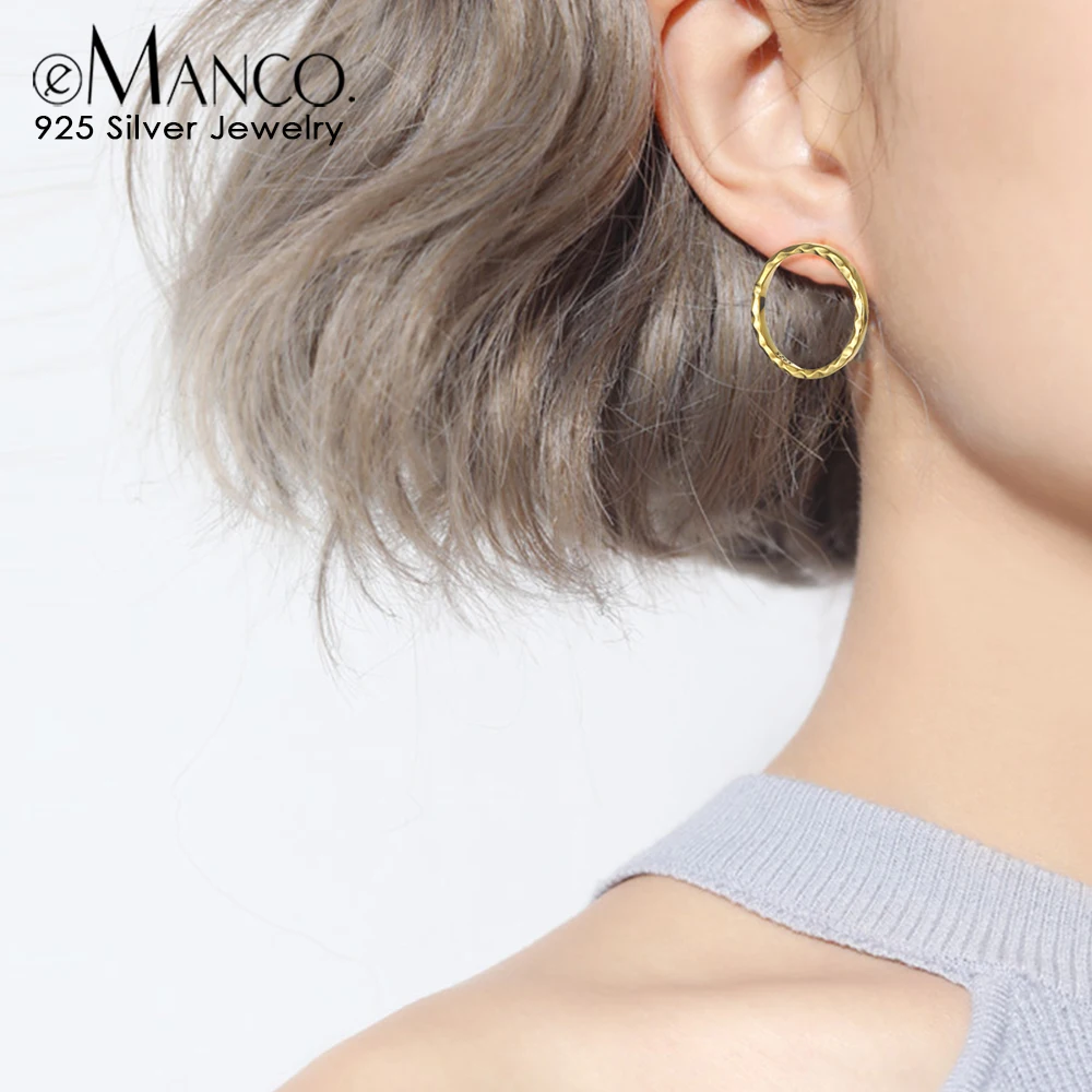 e-Manco Round Circle Silver Stud Earrings 925 Sterling Silver Earring for Women Classic Minimalist Fine Jewelry Girls