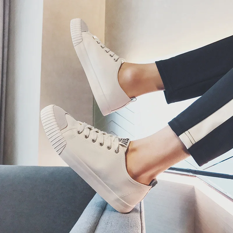 

Fashion Leisure Sewing Flat Vulcanize Shoes for Men Spring Autumm Solid Lace-up Canvas Shoes Casual Boys Students Sneakers