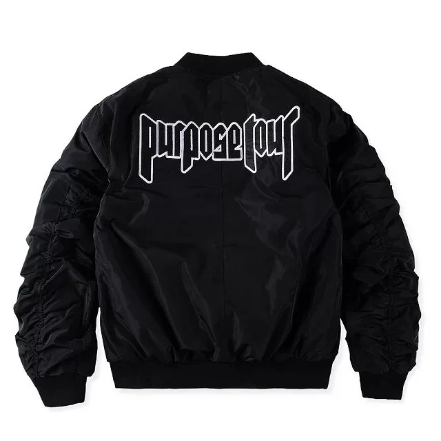 High Street Purpose Tour Black Men MA1 Jackets 2017 Justin Bieber Winter Thicken Rubber String Sleeve