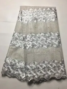 

African Lace Fabric High Quality Nigeria Net Lace With Beads White French Voile Guipure Tulle Mesh Lace Fabric For Wedding J5-5