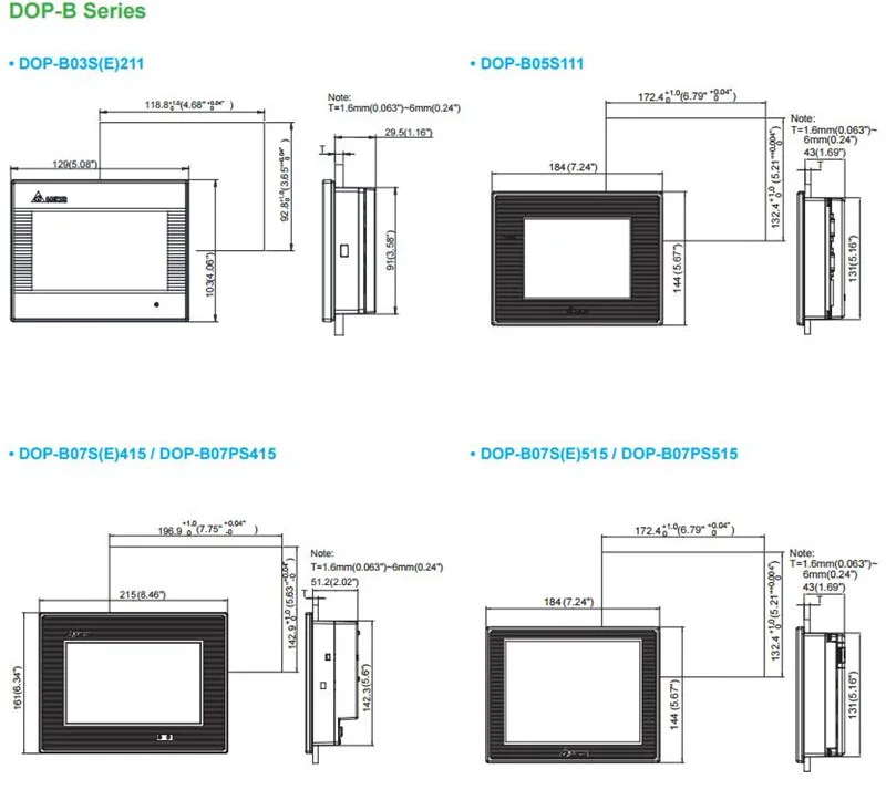DOP-B Dimension-03S211 03E211 05S111 07S415 07E415 07PS415 07S515 07E515 07PS515