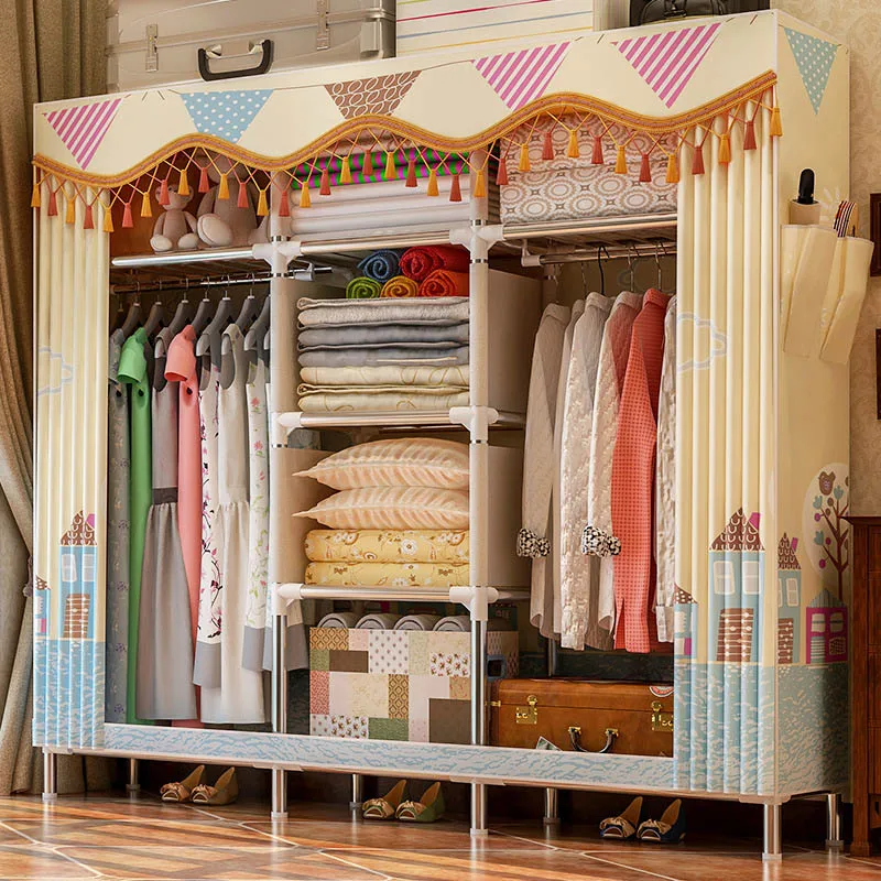 Simple Wardrobe Large Size Twill Peach Skin Velvet Cloth font b Closet b font 25MM Steel