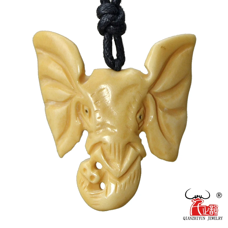 

1PC men's women's Gift Handmade Carved Yak Bone Necklace Africa Elephant Pendant Adjustable Cord Choker