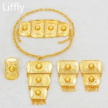 Liffly, модные золотые ювелирные изделия для невесты в Дубае, ожерелье, кольцо, серьги, очаровательные Роскошные свадебные ювелирные наборы для женщин