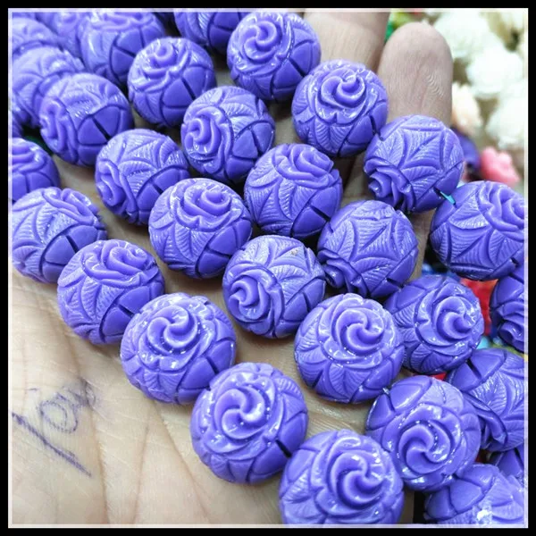 

25pcs Synthetic stone material carving flower for spacer beads diy bracelet making 16mm wholesale jewelry finding free shipping