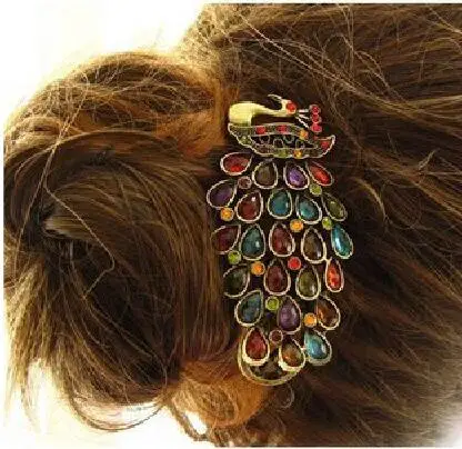 2016 Fashion New Bohemian Vintage font b Womens b font Ladies Colorful Rhinestone Peacock Hairpin Barrette