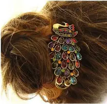 2016 Fashion New Bohemian Vintage Womens Ladies Colorful Rhinestone Peacock Hairpin Barrette Hair Clip Hair Accessories Jewelry