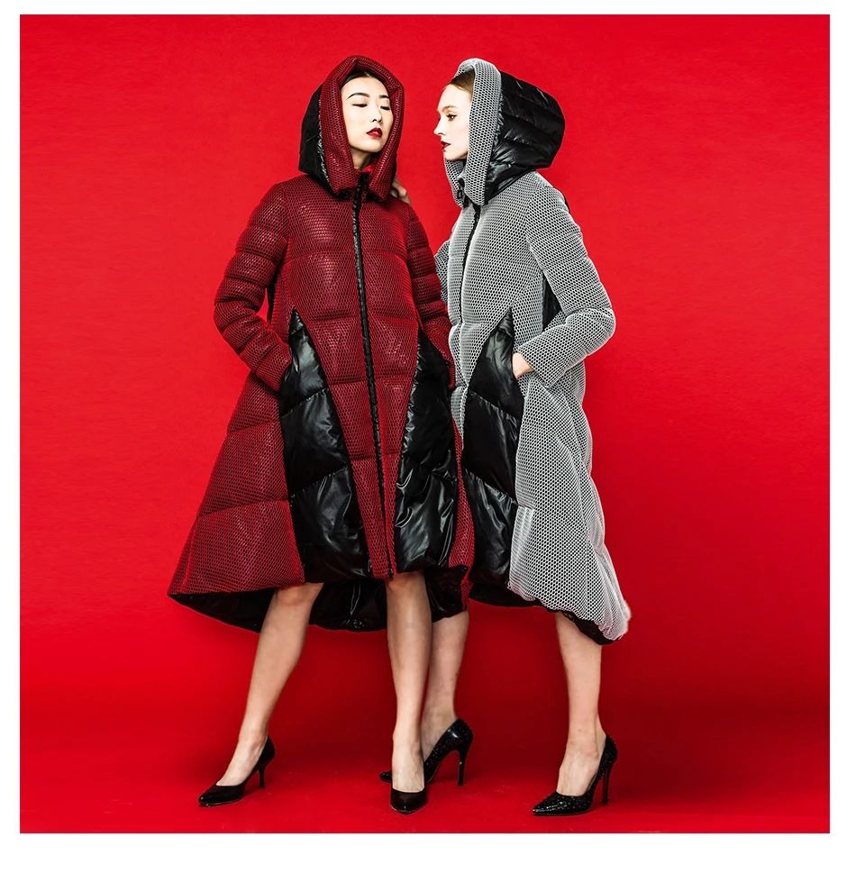 

New Fashion 2016 Winter jackets women down and Parks 90% Duck down jacket grid patchwork hood long design women's down coat