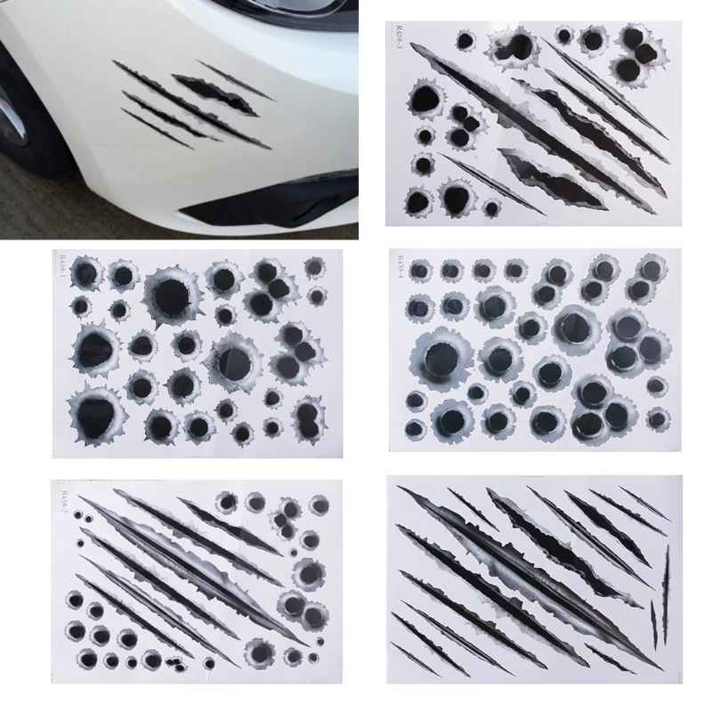 

1pcs New Universal Car-styling Stickers Funny Decal 3D Bullet Hole Scratch Graphics Auto Decoration