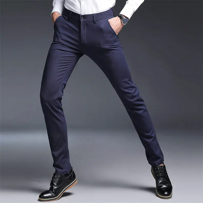 2018 Autumn New Fashion Pants Men Slim Fit Classic Casual Mens Pants Full Length Male Pants Black Blue Cream Plus Size 38 40-10
