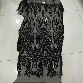 

Hot Sale Black Sequins African Lace Fabric 2019 High Quality Tulle French 3D Lace Fabrics French Lace for Wedding Dress