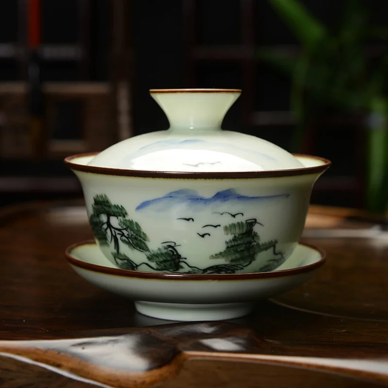 [GRANDNESS] чайный сервиз Gaiwan с ручной росписью из фарфора кунг-фу Gaiwan Jingdezhen 150 мл, чайный сервиз Gaiwan, чайный горшок кунг-фу