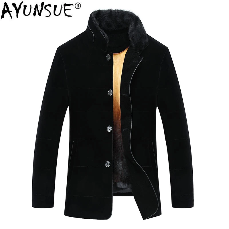 

AYUNSUE Real Mink Fur Coat Men Winter Jacket Men Gold Mink Fur Liner Parka Homme Warm Plus Size Mink Jackets M16D01455 KJ1545