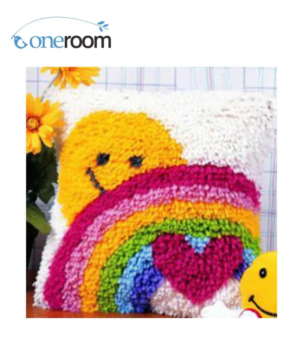 BZ006 Rainbow and Smiling Face Hook Rug Kit Pillow DIY Unfinished Crocheting Yarn Mat Latch Floor | Дом и сад