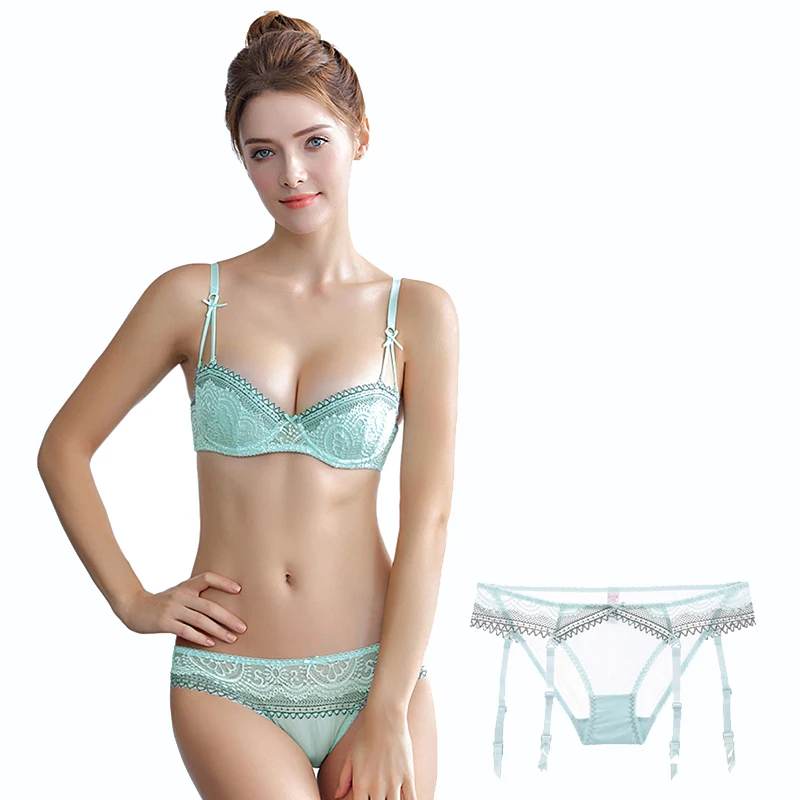 

CYHWR women's sexy ultra-thin lace underwear gather bras push up lingerie set 1 bras +2 panties 3 pcs/lots