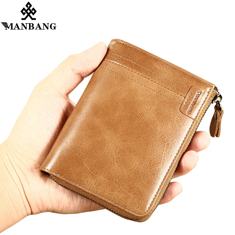 ManBang Brand Men Wallets Vintage Crazy Horse Genuine Leather Zipper Wallet Card Holder Coin Pocket Men's Purse Male Carteira ManBang Brand Men Wallets Vintage Crazy Horse Genuine Leather Zipper Wallet Card Holder Coin Pocket Men's Purse Male Carteira