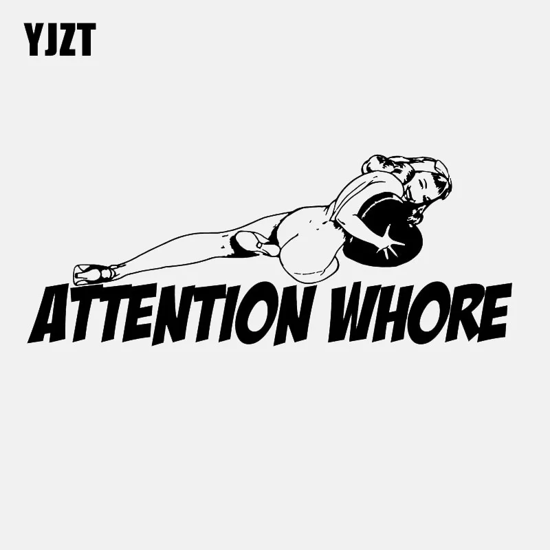 

YJZT 17CM*6.6CM Interesting Attention Whore Vinyl Car Sticker Decal Black Silver C11-1966