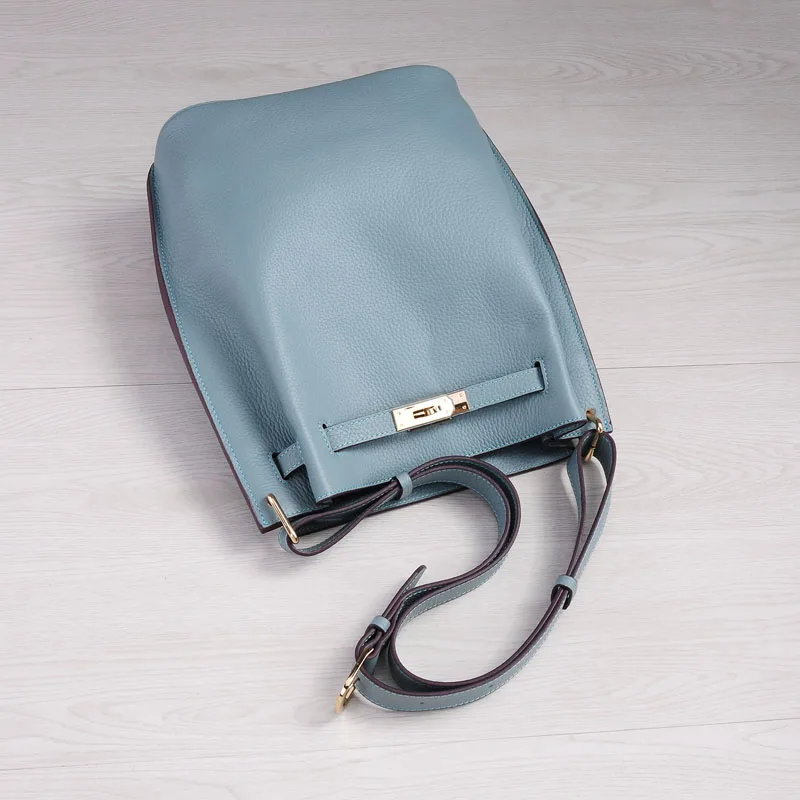 Новейшая роскошная женская сумка на плечо, модная женская сумка из натуральной кожи, женская сумка в западном стиле, вертикальная сумка из натуральной кожи - Цвет: Light Blue