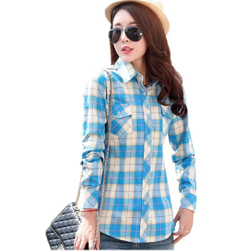 Brand Fashion Women Plaid Shirt tops Checkered Shirt Flannel Shirts Female Student Women's Long-sleeve Basic Blouses 2022 HS1594