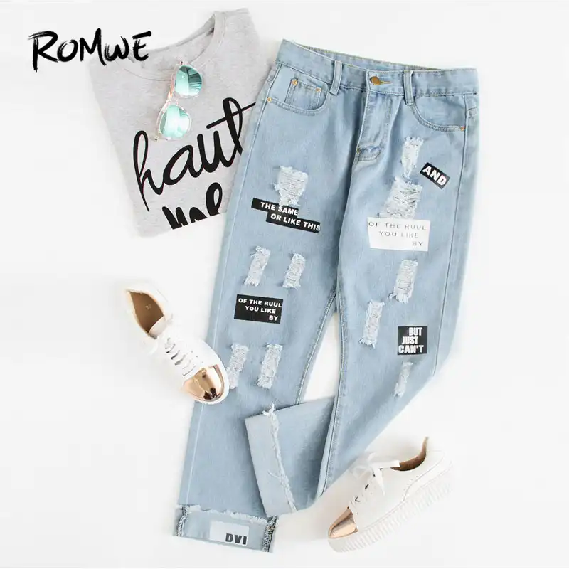 ripped cuffed offset printing jeans
