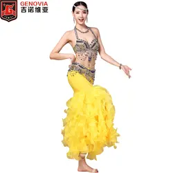 2018 Professional Belly Dance одежда 3 шт. женский костюм бюстгальтер с бусинами C-cup завернутый рыбий хвост юбка танец живота костюм цвет 4