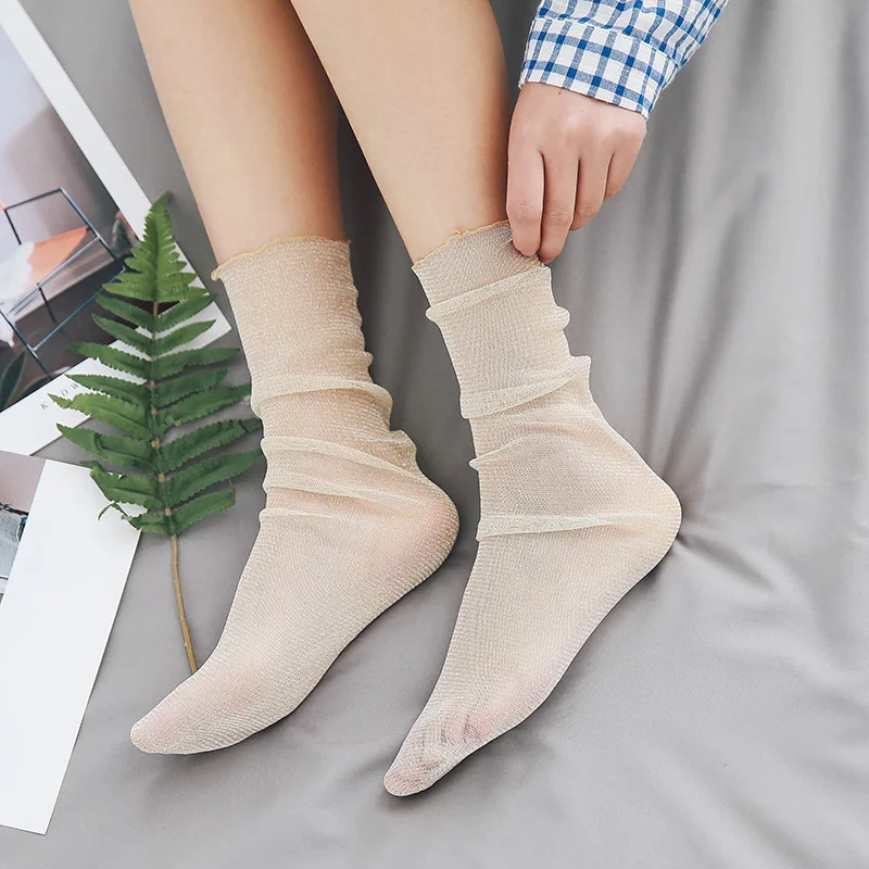 Woman Socks 1 Pair Summer New Fashion Socks Solid Color Women Soft Bling Socks For Women Mesh Thin Socks