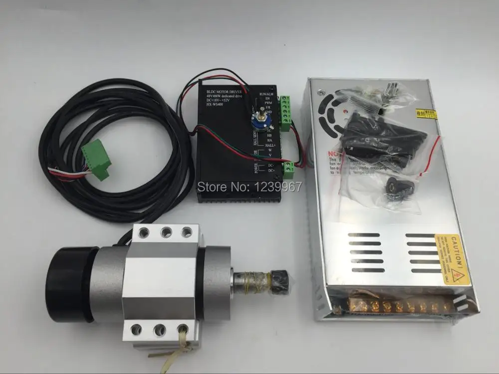 

400w 12000rpm Brushless CNC Spindle Motor DC48V + 400w Power Supply + MACH3 Speed Controller + Mount Bracket CNC kit