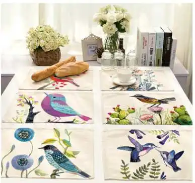 

CAMMITEVER 12"x16" Chinese Birds Heat Insulation Mat Dining Table Mat Children Table Napkin Fabric Placemats