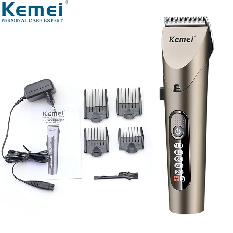 Kemei, профессиональный светодиодный триммер для волос, электрическая машинка для стрижки волос, водонепроницаемая Мужская Беспроводная Машинка для стрижки, Регулируемое лезвие, низкий уровень шума